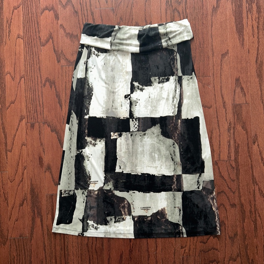 Cashmere & Chocolate Abstract Block Print Midi Skirt Made in Australia Size 14